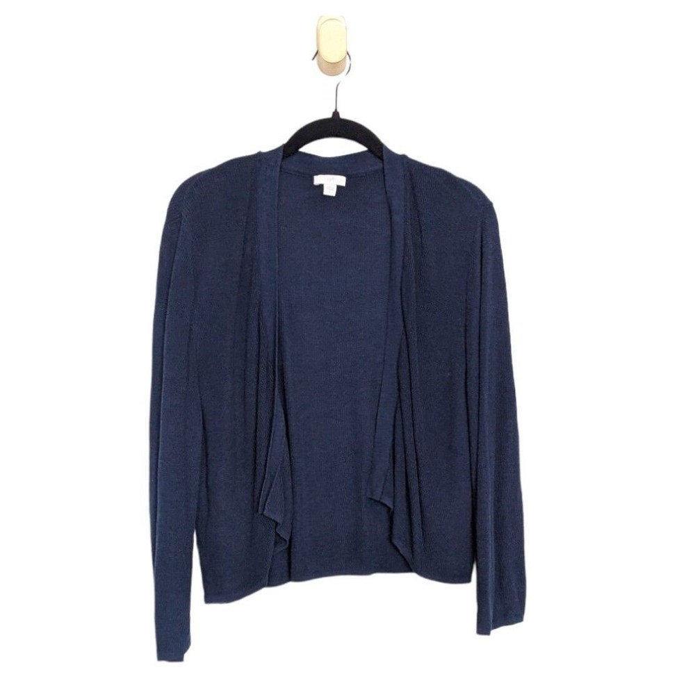 J JILL Sweater Cropped Open Cardigan Cotton Long Sleeve Lightweight Blue Size L